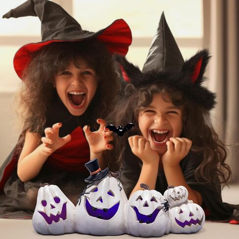 Hodao Halloween Pumpkin ديكورات داخلية لعيد الهالوين للطاولة/الهالوين/النافذة/صندوق الهدايا/الهدايا/ممر الفناء (قرع أفقي أبيض) in Saudi Arabia