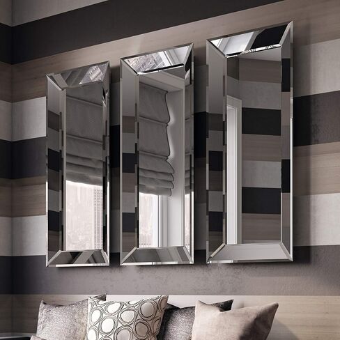 Howard Elliott Vogue Inward Rectangular Hanging Wall Mirror, Large Silver Decorative Wall Mounted Vanity Mirror with Glass Frame for Bedroom, Living Room & Entryway, 20 x 48 Inch in Saudi Arabia