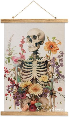 XIAOAIKA Vintage Halloween Witch Poster - Witch in Flower Field with Rustic Wooden Hanger Frame, Linen Canvas Wall Art Decor, 16x23 inches in Saudi Arabia