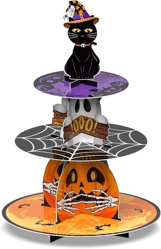 حامل كب كيك Cinrobiye Halloween ثلاثي الطبقات، ملون، من الورق المقوى، مثالي لعرض الحلويات، مناسب لديكور حفلات الهالوين in Saudi Arabia