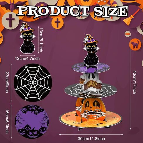 حامل كب كيك Cinrobiye Halloween ثلاثي الطبقات، ملون، من الورق المقوى، مثالي لعرض الحلويات، مناسب لديكور حفلات الهالوين in Saudi Arabia