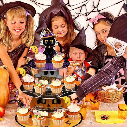 حامل كب كيك Cinrobiye Halloween ثلاثي الطبقات، ملون، من الورق المقوى، مثالي لعرض الحلويات، مناسب لديكور حفلات الهالوين in Saudi Arabia