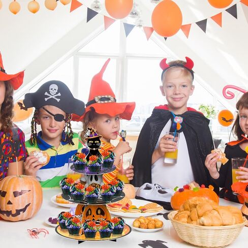 حامل كب كيك Cinrobiye Halloween ثلاثي الطبقات، ملون، من الورق المقوى، مثالي لعرض الحلويات، مناسب لديكور حفلات الهالوين in Saudi Arabia