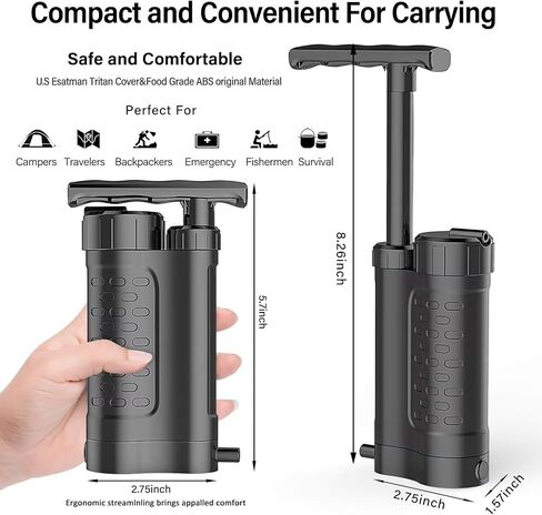 Water Filter Pump, 0.01 Micron 5-Stage Water Filter,Portable Outdoor Emergency and Survival Gear - Camping, Hiking, Backpacking (K8188 White) in Saudi Arabia