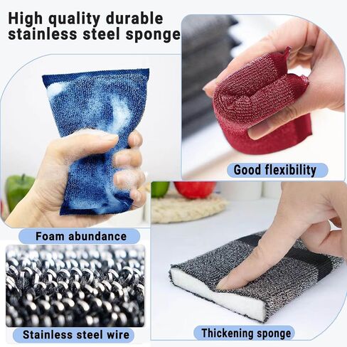 Steel Wool Sponges for Kitchen - Kitchen Scrubbers Dish Sponges, Non-Scratch Microfiber sponges for Cleaning, Pots and Pans Scrub Sponge(6 Pack) in Saudi Arabia