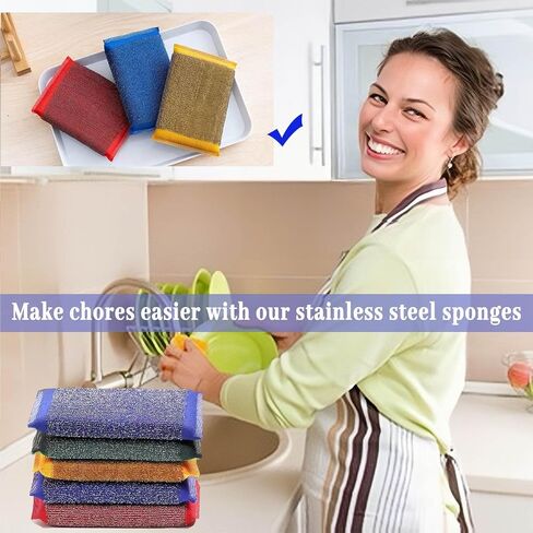 Steel Wool Sponges for Kitchen - Kitchen Scrubbers Dish Sponges, Non-Scratch Microfiber sponges for Cleaning, Pots and Pans Scrub Sponge(6 Pack) in Saudi Arabia