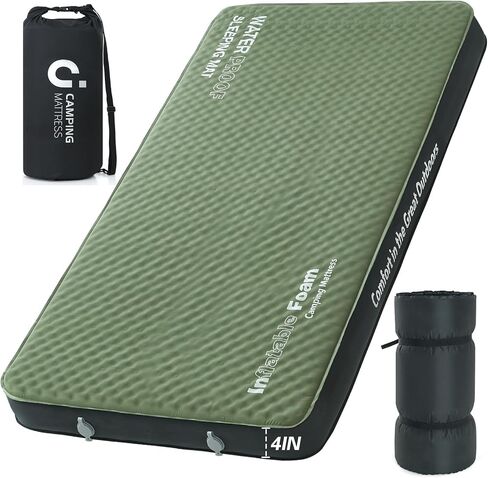 CYMULA Self Inflating Sleeping Pad, Foam Camping Mattress with Air Pump Sack, 4" Ultra-Thick Sleeping Mats for Adults Inflatable Camping Pad, Single Cot Bed,Travel,Car,Tent,Home (75"x25"x4 Beige) in Saudi Arabia