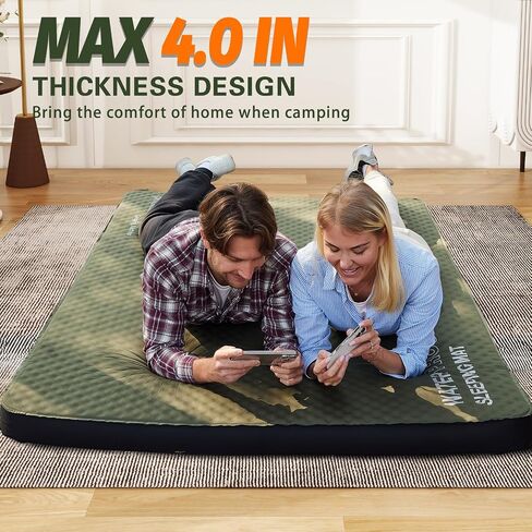 CYMULA Self Inflating Sleeping Pad, Foam Camping Mattress with Air Pump Sack, 4" Ultra-Thick Sleeping Mats for Adults Inflatable Camping Pad, Single Cot Bed,Travel,Car,Tent,Home (75"x25"x4 Beige) in Saudi Arabia