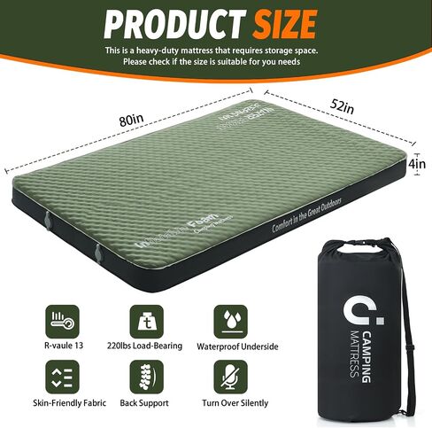 CYMULA Self Inflating Sleeping Pad, Foam Camping Mattress with Air Pump Sack, 4" Ultra-Thick Sleeping Mats for Adults Inflatable Camping Pad, Single Cot Bed,Travel,Car,Tent,Home (75"x25"x4 Beige) in Saudi Arabia
