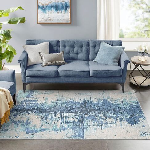 Area Rugs 5.2' x6.5' Abstract Rug Distressed Non-Slip Rug for Living Room Bedroom Carpet Indoor Home Rug Floor Mat, Ink Blue in Saudi Arabia