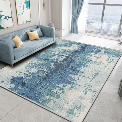 Area Rugs 5.2' x6.5' Abstract Rug Distressed Non-Slip Rug for Living Room Bedroom Carpet Indoor Home Rug Floor Mat, Ink Blue in Saudi Arabia