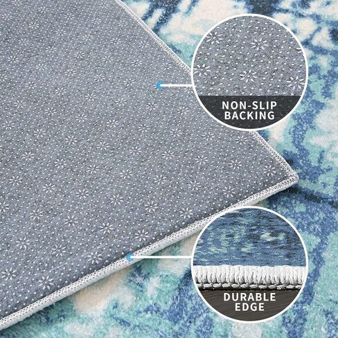 Area Rugs 5.2' x6.5' Abstract Rug Distressed Non-Slip Rug for Living Room Bedroom Carpet Indoor Home Rug Floor Mat, Ink Blue in Saudi Arabia