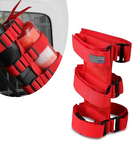 Pack-1 American Flag Car Fire Extinguisher Holder Strap, Adjustable Durable Fabric Vehicle Fire Extinguisher Mount, Compatible with Jeep Wrangler 1965-2022 JK JKU TJ CJ Gladiator (Red) in Saudi Arabia