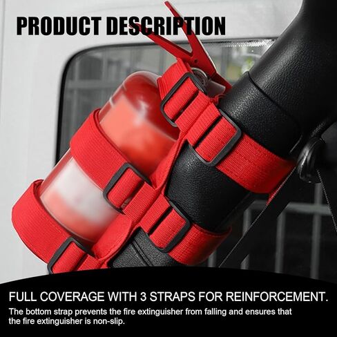 Pack-1 American Flag Car Fire Extinguisher Holder Strap, Adjustable Durable Fabric Vehicle Fire Extinguisher Mount, Compatible with Jeep Wrangler 1965-2022 JK JKU TJ CJ Gladiator (Red) in Saudi Arabia