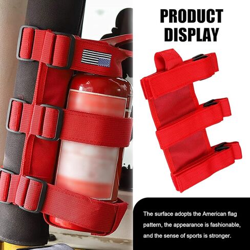 Pack-1 American Flag Car Fire Extinguisher Holder Strap, Adjustable Durable Fabric Vehicle Fire Extinguisher Mount, Compatible with Jeep Wrangler 1965-2022 JK JKU TJ CJ Gladiator (Red) in Saudi Arabia