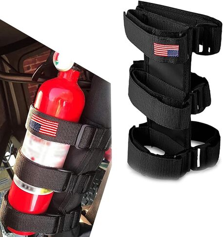 Pack-1 American Flag Car Fire Extinguisher Holder Strap, Adjustable Durable Fabric Vehicle Fire Extinguisher Mount, Compatible with Jeep Wrangler 1965-2022 JK JKU TJ CJ Gladiator (Red) in Saudi Arabia