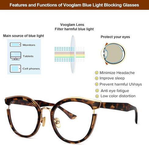 VOOGLAM Cateye Blue Light Glasses for Women Anti Eyestrain Dry Eyes Computer Phone TV Eyewear Retro in Kuwait