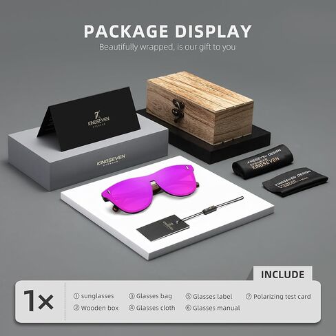 نظارات شمسية مستقطبة من KINGSEVEN Bubinga بتصميم كلاسيكي أنيق للرجال والنساء، عدسة عاكسة B5510 in Kuwait