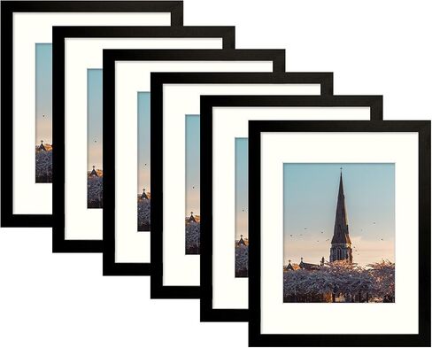 AUEAR 11x14 Picture Frames Set of 6, Matted to 8x10 or 11 by 14 without Mat, Gallery Wall Photo Frame with Glass, Vertical & Horizontal Display (6 Pack, Black) in Saudi Arabia