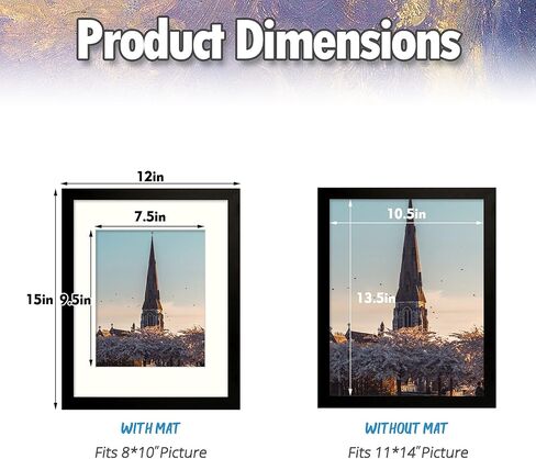AUEAR 11x14 Picture Frames Set of 6, Matted to 8x10 or 11 by 14 without Mat, Gallery Wall Photo Frame with Glass, Vertical & Horizontal Display (6 Pack, Black) in Saudi Arabia