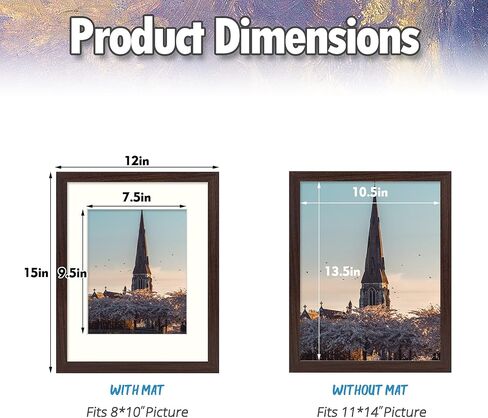 AUEAR 11x14 Picture Frames Set of 6, Matted to 8x10 or 11 by 14 without Mat, Gallery Wall Photo Frame with Glass, Vertical & Horizontal Display (6 Pack, Black) in Saudi Arabia