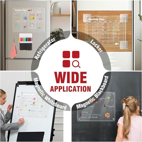 3 Pcs Magnetic Fridge Calendar, Dry Erase Calendar for Refrigerator, Monthly Weekly and Blank Board Acrylic Calendar for Wall, Kitchen, Desk, with 12 Colors Markers Pen, Magnetic Pen Holder and Towel in Saudi Arabia
