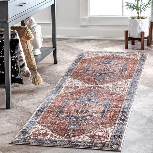 nuLOOM Harriet Vintage Medallion Fringe Area Rug - 2x12 Runner Rug Traditional Blue/Multicolor Rugs for Living Room Bedroom Dining Room Entryway Hallway Kitchen in Saudi Arabia