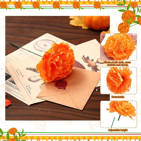 Riceshoot 300 Pcs 3.35" Marigold Flower Heads Bulk Silk Artificial Fake Marigold Flower Orange Decorations for Dia De Los Muertos Diwali Day of The Dead Garland Party Altar Halloween Decorations in Saudi Arabia