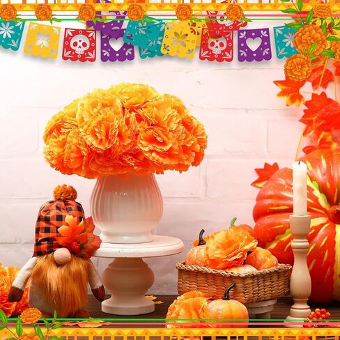 Riceshoot 300 Pcs 3.35" Marigold Flower Heads Bulk Silk Artificial Fake Marigold Flower Orange Decorations for Dia De Los Muertos Diwali Day of The Dead Garland Party Altar Halloween Decorations in Saudi Arabia