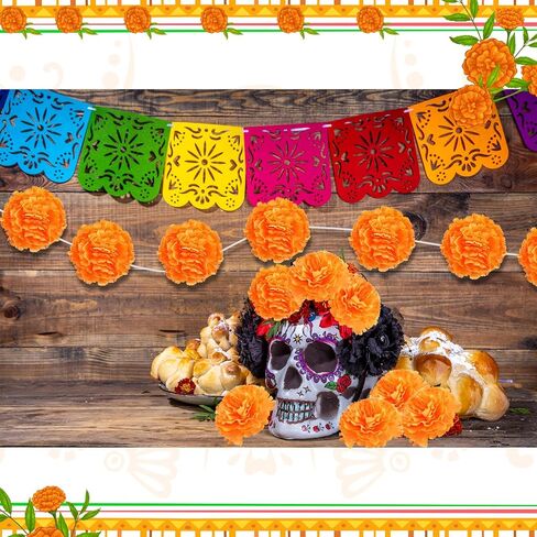 Riceshoot 300 Pcs 3.35" Marigold Flower Heads Bulk Silk Artificial Fake Marigold Flower Orange Decorations for Dia De Los Muertos Diwali Day of The Dead Garland Party Altar Halloween Decorations in Saudi Arabia