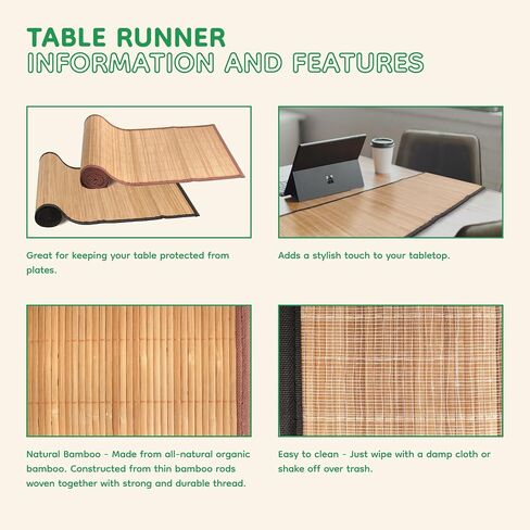 BambooMN Natural Brown Slat Bamboo Table Runner with Fabric Border, Home Décor, Brown w/ Black Border - 2 Piece in Saudi Arabia