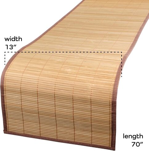 BambooMN Natural Brown Slat Bamboo Table Runner with Fabric Border, Home Décor, Brown w/ Black Border - 2 Piece in Saudi Arabia