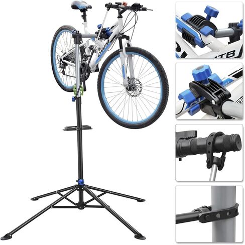 Yaheetech Bike Repair Stand Bicycle Workshop Stand Height Adjustable Bike Maintenance Rack w/ Tool Tray for Road & Mountain Bikes，Red/Blue in Kuwait