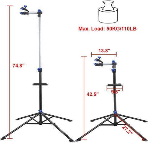 Yaheetech Bike Repair Stand Bicycle Workshop Stand Height Adjustable Bike Maintenance Rack w/ Tool Tray for Road & Mountain Bikes，Red/Blue in Kuwait