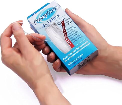خيط تنظيف الأسنان ProxySoft 3 في 1 لتنظيف الأسنان الأمثل - عبوة واحدة من خيوط خيط تنظيف الأسنان مسبقة القطع للأقواس والمساحات الضيقة والجسور والمزروعات مع فرشاة بروكسي ناعمة مدمجة وخيط تنظيف الأسنان القوي in Kuwait