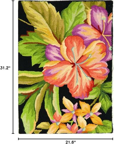 سجادة SAFAVIEH Chelsea Collection - 1'8" x 2'6"، أسود، صوف ريفي فرنسي معلق يدويًا، مثالية للمناطق ذات حركة المرور العالية في المدخل، وغرفة المعيشة، وغرفة النوم (HK212B) in Saudi Arabia