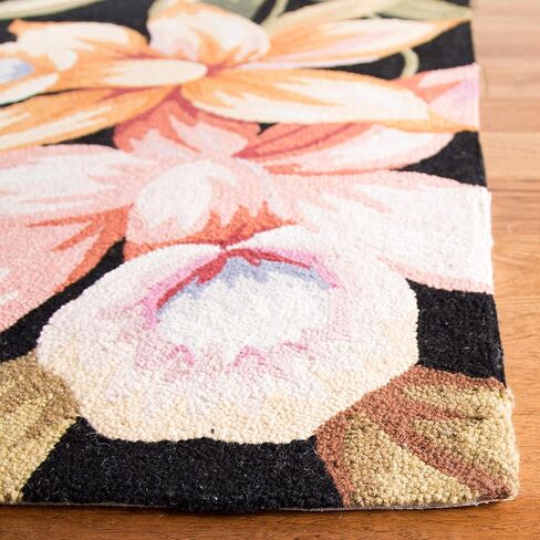 سجادة SAFAVIEH Chelsea Collection - 1'8" x 2'6"، أسود، صوف ريفي فرنسي معلق يدويًا، مثالية للمناطق ذات حركة المرور العالية في المدخل، وغرفة المعيشة، وغرفة النوم (HK212B) in Saudi Arabia