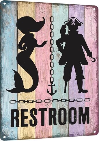 HYBLOM Mermaid Bathroom Decor - Pirate Themed Restroom Signs - Vintage Nautical Wall Decor - Funny Beach Toilets Door Signs Metal Aluminum 12x8 Inches in Saudi Arabia