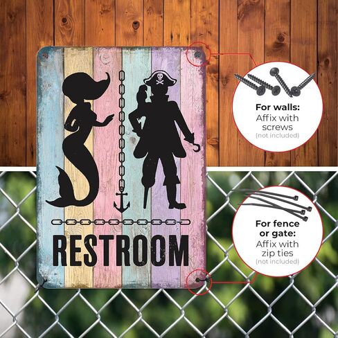 HYBLOM Mermaid Bathroom Decor - Pirate Themed Restroom Signs - Vintage Nautical Wall Decor - Funny Beach Toilets Door Signs Metal Aluminum 12x8 Inches in Saudi Arabia
