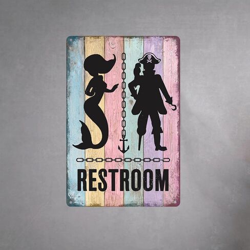 HYBLOM Mermaid Bathroom Decor - Pirate Themed Restroom Signs - Vintage Nautical Wall Decor - Funny Beach Toilets Door Signs Metal Aluminum 12x8 Inches in Saudi Arabia