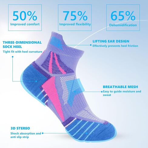 Dohia Womens Ankle Socks Athletic Cushioned Anti-blister Low Cut Comfort Breathable Performance Athletic Socks D3-NSDW in Kuwait