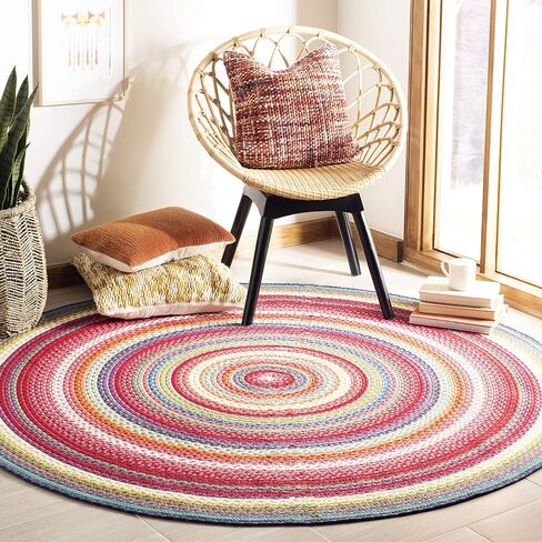 SAFAVIEH Braided Collection 6' Round Multi BRD316A Handmade Boho Reversible Area Rug in Saudi Arabia