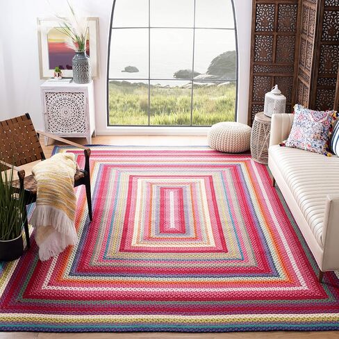 SAFAVIEH Braided Collection 6' Round Multi BRD316A Handmade Boho Reversible Area Rug in Saudi Arabia