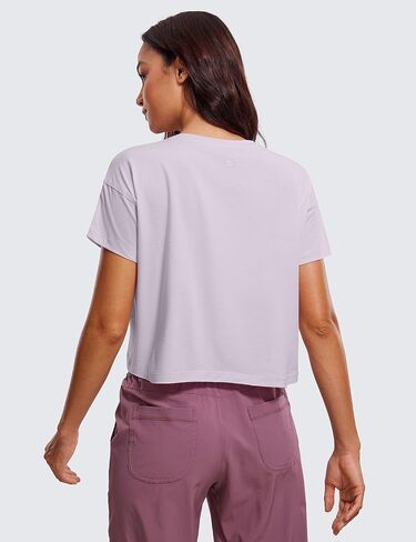 قمصان CRZ YOGA النسائية من القطن بيما بأكمام قصيرة للتمرين، قمصان فضفاضة، قمصان رياضية للصالة الرياضية، تي شيرت قصير غير رسمي in Saudi Arabia