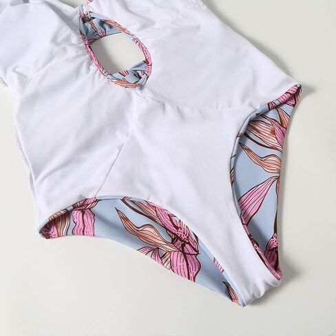 Women Sexy One-Piece Hollow Out Leaves Print Bikini Puff Sleeve V-Neck Swimsuit in Kuwait
