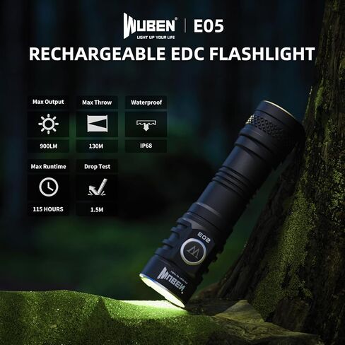WUBEN E05 مصباح يدوي صغير قابل لإعادة الشحن، 900 لومن مصباح يدوي مغناطيسي فائق السطوع مع 6 أوضاع إضاءة، IP68 مصباح جيب مقاوم للماء للتخييم في الهواء الطلق في حالات الطوارئ الداخلية in Kuwait