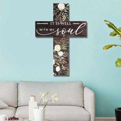 It is Well with My Soul Wooden Signs Decor with Sayings Decor Wooden Sign Wall Cross in Saudi Arabia