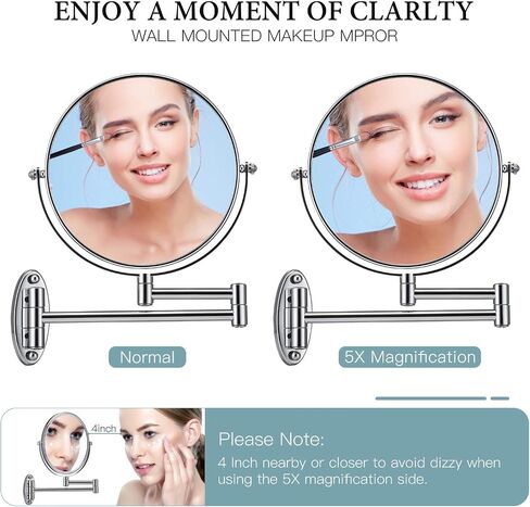 مرآة مكياج مثبتة على الحائط 10X - مرآة مكياج مكبرة مزدوجة الجوانب للحمام، مرآة من النيكل المصقول بطول 8 بوصة in Saudi Arabia