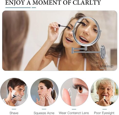 مرآة مكياج مثبتة على الحائط 10X - مرآة مكياج مكبرة مزدوجة الجوانب للحمام، مرآة من النيكل المصقول بطول 8 بوصة in Saudi Arabia