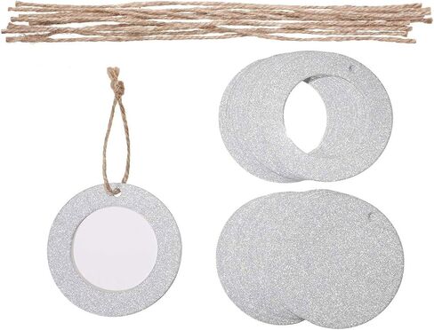 12 Pieces Christmas Magnetic Photo Frame Ornaments with Twine, Glitter Round Holiday Picture Frames Gifts and Tree Decoration for Valentines Day Party Favor (Silver) in Saudi Arabia